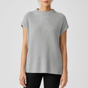 Eileen Fisher Peruvian Cotton Blend Funnel Neck Top in Dark Pearl | XL | EUC